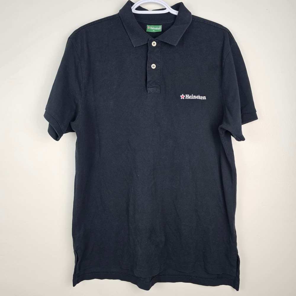 Heineken Polo Shirt Mens XL Black Heineken Logo Short Sleeve Cotton Pique Promo